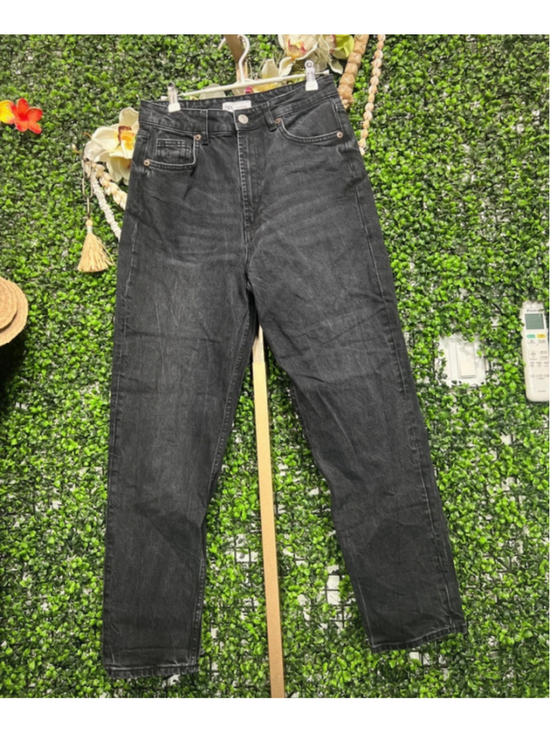 Zara Denim - Zara High Rise Washed Black Straight Leg Cropped Denim Jeans size 8